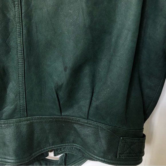 Vintage Pelle Cuir Green Leather Moto Bomber Jacket - Picture 4 of 8